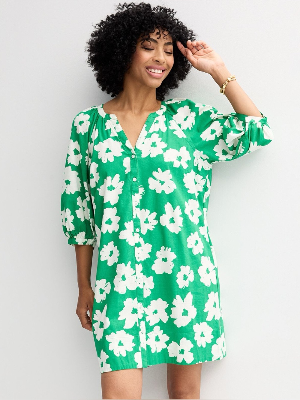 SONOMA Green Floral Button-Front Women's Dress SZ-XL